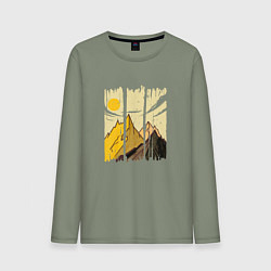 Лонгслив хлопковый мужской Горный Пейзаж в штрихах Mountain Landscape Strokes, цвет: авокадо
