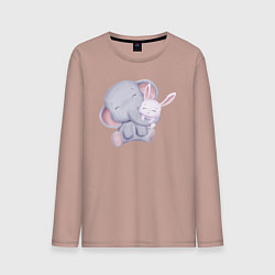 Лонгслив хлопковый мужской Милый Слонёнок и Крольчонок Обнимаются, цвет: пыльно-розовый