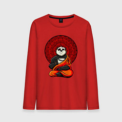 Лонгслив хлопковый мужской Медитация панды Дзен, цвет: красный