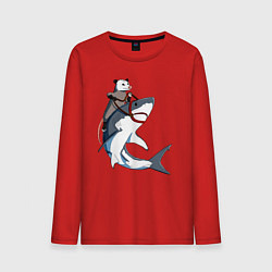 Лонгслив хлопковый мужской Опоссум верхом на акуле, цвет: красный