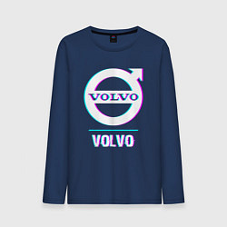 Лонгслив хлопковый мужской Значок Volvo в стиле Glitch, цвет: тёмно-синий