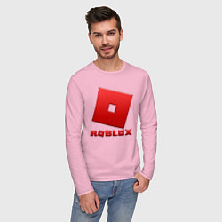 Лонгслив хлопковый мужской ROBLOX логотип красный градиент, цвет: светло-розовый — фото 2