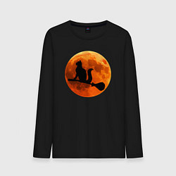 Лонгслив хлопковый мужской Halloween Cat, цвет: черный
