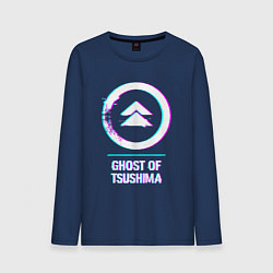 Лонгслив хлопковый мужской Ghost of Tsushima в стиле Glitch Баги Графики, цвет: тёмно-синий