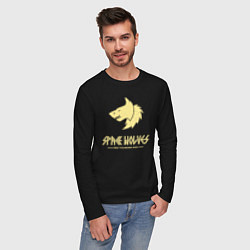 Лонгслив хлопковый мужской Космические волки лого винтаж, цвет: черный — фото 2