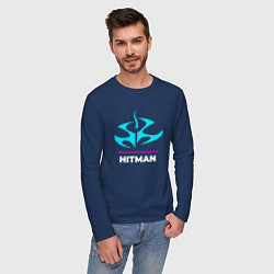 Лонгслив хлопковый мужской Символ Hitman в неоновых цветах, цвет: тёмно-синий — фото 2