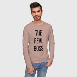 Лонгслив хлопковый мужской The real boss!, цвет: пыльно-розовый — фото 2