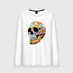 Лонгслив хлопковый мужской Art cool skull, цвет: белый