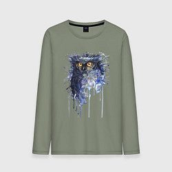 Лонгслив хлопковый мужской Прикольная сова в акварельном рисунке, цвет: авокадо