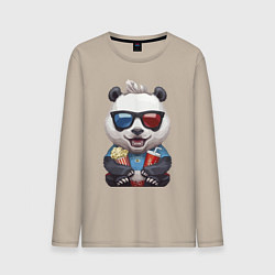 Лонгслив хлопковый мужской Прикольный панда с попкорном и колой, цвет: миндальный