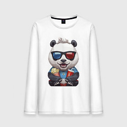 Лонгслив хлопковый мужской Прикольный панда с попкорном и колой, цвет: белый