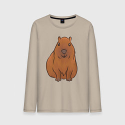 Лонгслив хлопковый мужской Капибара сидит и радуется, цвет: миндальный