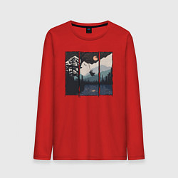 Лонгслив хлопковый мужской Оранжевая луна и тарзанка, цвет: красный