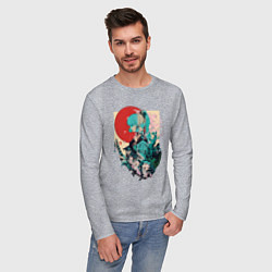 Лонгслив хлопковый мужской Аяка самурай - Геншин Импакт, цвет: меланж — фото 2