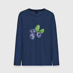 Лонгслив хлопковый мужской Три ежевики с листьями, цвет: тёмно-синий
