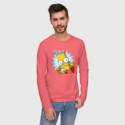 Лонгслив хлопковый мужской Барт Симпсон корчит рожицу!, цвет: коралловый — фото 2