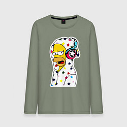 Мужской лонгслив Гомер Симпсон в звёздном балахоне и в наушниках