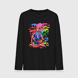 Лонгслив хлопковый мужской Барт Симпсон - крутой скейтер - разноцветные клякс, цвет: черный
