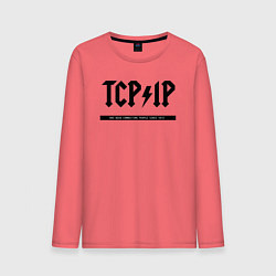 Лонгслив хлопковый мужской TCPIP Connecting people since 1972, цвет: коралловый