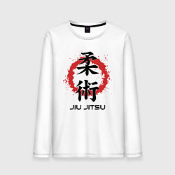 Лонгслив хлопковый мужской Jiu jitsu red splashes logo, цвет: белый