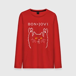 Лонгслив хлопковый мужской Bon Jovi rock cat, цвет: красный