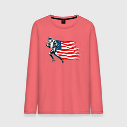 Лонгслив хлопковый мужской Американский футбол с флагом США, цвет: коралловый