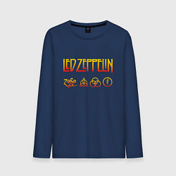 Лонгслив хлопковый мужской Led Zeppelin - logotype, цвет: тёмно-синий