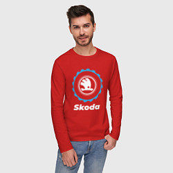 Лонгслив хлопковый мужской Skoda в стиле Top Gear, цвет: красный — фото 2