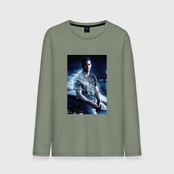Лонгслив хлопковый мужской Пол Уокер на капоте, цвет: авокадо