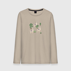 Мужской лонгслив Три ламы среди кактусов гуляют
