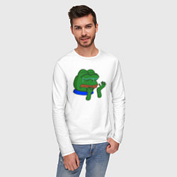 Лонгслив хлопковый мужской Лягушонок Пепе в слезах, цвет: белый — фото 2