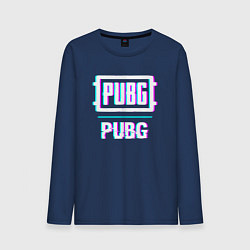 Лонгслив хлопковый мужской PUBG в стиле glitch и баги графики, цвет: тёмно-синий