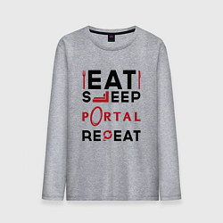 Лонгслив хлопковый мужской Надпись: eat sleep Portal repeat, цвет: меланж