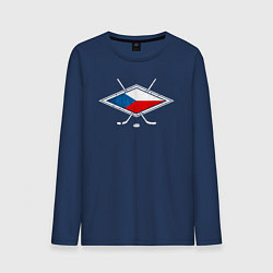 Лонгслив хлопковый мужской Флаг Чехии хоккей, цвет: тёмно-синий
