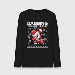 Лонгслив хлопковый мужской Dabbing Santa, through the snow, цвет: черный