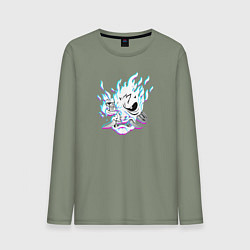 Лонгслив хлопковый мужской Cyberpunk 2077 neon samurai glitch art, цвет: авокадо