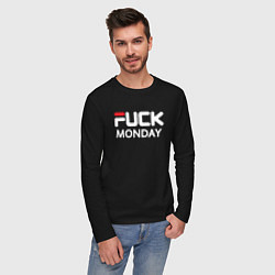 Лонгслив хлопковый мужской Fuck monday, fila, anti-brand, цвет: черный — фото 2