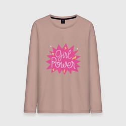 Лонгслив хлопковый мужской Girl power boom, цвет: пыльно-розовый