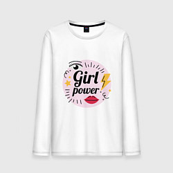 Лонгслив хлопковый мужской Beauty girl power, цвет: белый