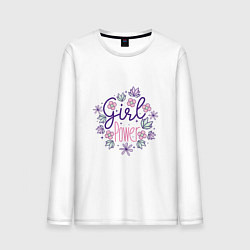 Лонгслив хлопковый мужской Girl power flowers, цвет: белый