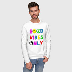 Лонгслив хлопковый мужской Good vibes only, цвет: белый — фото 2