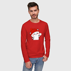 Лонгслив хлопковый мужской Игра в снежки - белый котик, цвет: красный — фото 2
