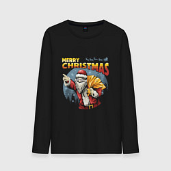 Лонгслив хлопковый мужской Санта Клаус, цвет: черный