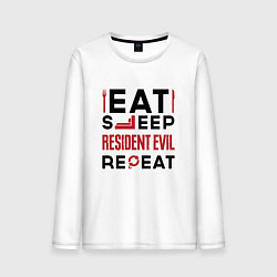 Лонгслив хлопковый мужской Надпись: eat sleep Resident Evil repeat, цвет: белый