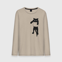 Мужской лонгслив Черный котик в кармане