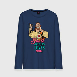 Лонгслив хлопковый мужской Jesus Christ love u, цвет: тёмно-синий