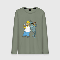 Лонгслив хлопковый мужской Drunk Homer and Bender, цвет: авокадо