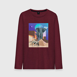 Лонгслив хлопковый мужской Слон и пирамиды, цвет: меланж-бордовый