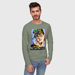 Лонгслив хлопковый мужской Дзётаро Кудзё - face, цвет: авокадо — фото 2