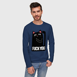 Лонгслив хлопковый мужской Black cat - fuck you, цвет: тёмно-синий — фото 2